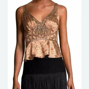 Free People Gold Embellished Sleeveless Peplum Blouse size 8